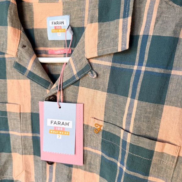 Farah Casual Fit Mens Short Sleeve Button Down MEDIUM Plaid UK NWT Lumberjack - Picture 3 of 6